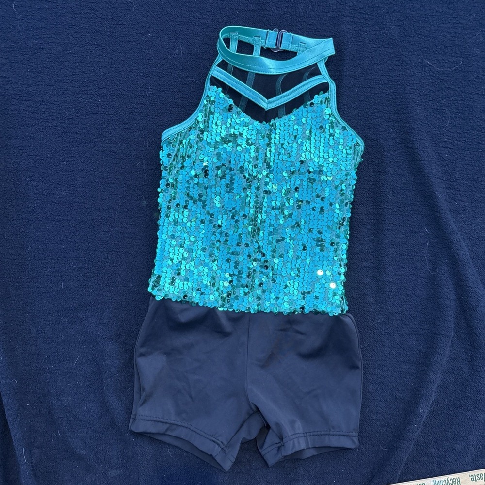 Weissman Girls Emerald Sequin Mesh Biketard Intermediate Child Dance Jazz Tap